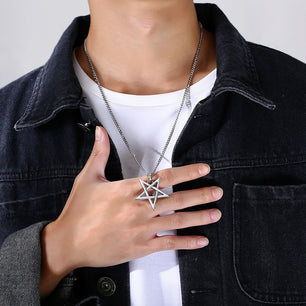 Men's 100% Stainless Steel Link Chain Star Pendant Necklace