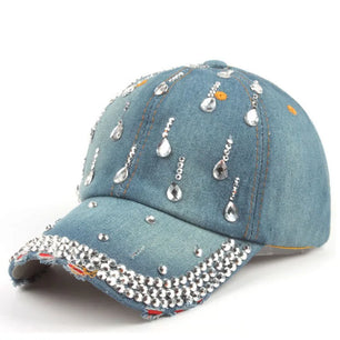 Women's Denim Adjustable Strap Pattern Rhinestone Casual Cap