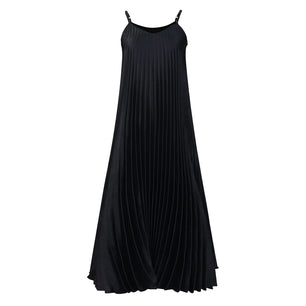 Women's Polyester V-Neck Sleeveless Pleated Pattern Sexy Dress