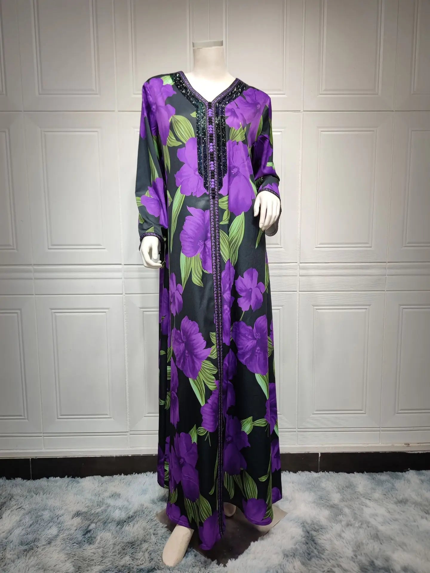 Women's Arabian Polyester Full Sleeve Floral Pattern Casual Dress