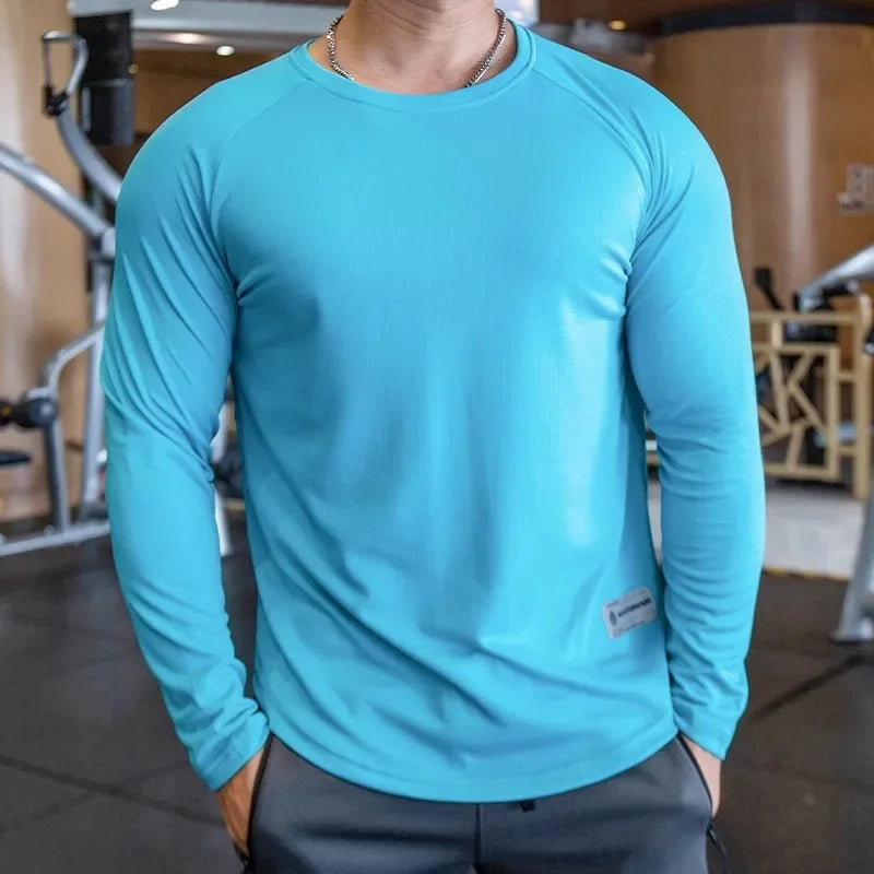 Men's Polyester Long Sleeve Pullover Closure Sportswear T-Shirt