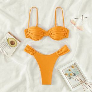 Women's Polyester High Waist Swimwear Solid Pattern Bikini Set