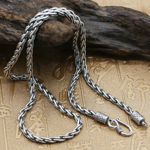 Men's 925 Sterling Silver Link Chain Geometric Pattern Necklace