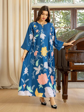 Women's Arabian Polyester Full Sleeves Floral Pattern Dress