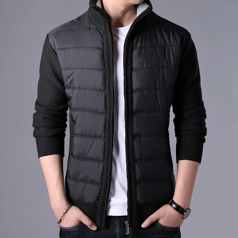 Men's Acrylic Zipper Closure Patchwork Pattern Casual Jacket