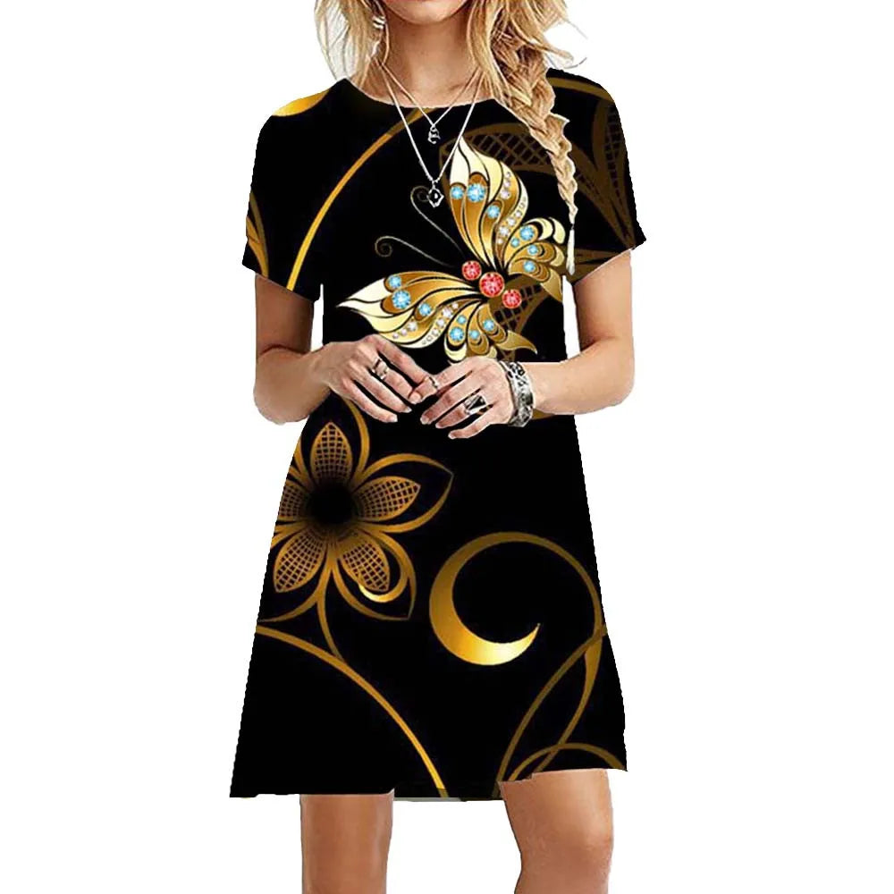 Women's Polyester Short Sleeves Printed Pattern Mini Casual Dress