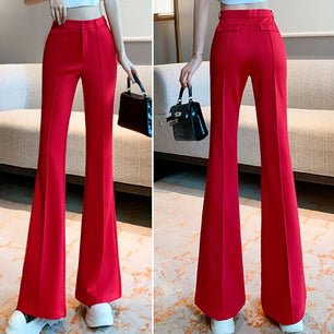 Women's Acrylic High Waist Button Fly Plain Casual Wear Trousers