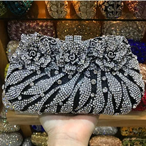 Women's Metallic Hasp Closure Rhinestone Pattern Wedding Clutch