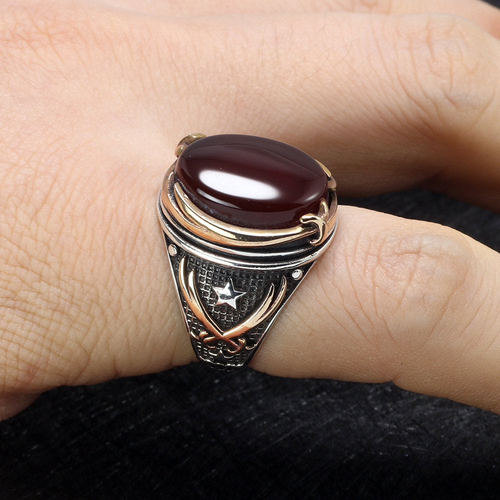 Men's 100% 925 Sterling Silver Vintage Tiger Eye Oval Shape Ring