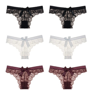 Women's 6 Pcs Spandex Low Waist Breathable Lace Pattern Panties