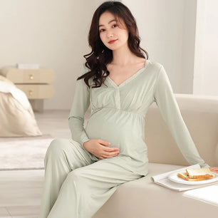 Women's Cotton Long Sleeves Breastfeeding Solid Maternity Dress