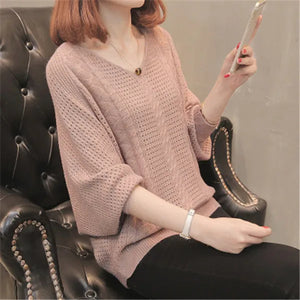 Women's Polyester V-Neck Full Sleeves Knitted Pattern Sweater