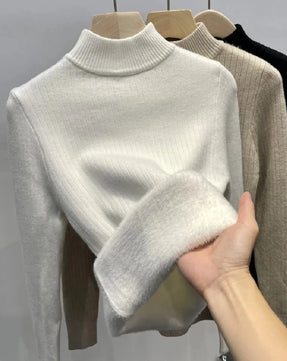 Women's Acrylic High-Neck Long Sleeve Pullover Casual Sweater