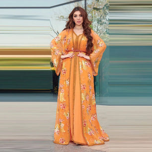 Women's Arabian Polyester Full Sleeves Floral Pattern Casual Dress