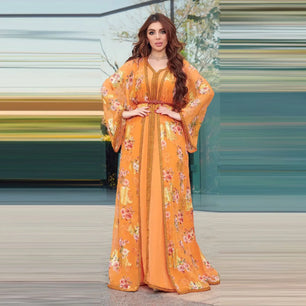 Women's Arabian Polyester Full Sleeve Print Pattern Elegant Dress