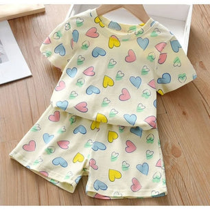 Kid's Polyester O-Neck Short Sleeve Printed Casual Wear Clothes