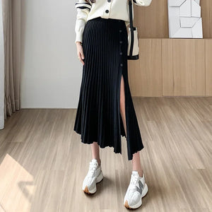 Women's Polyester Elastic High Waist Pleated Pattern Casual Skirts