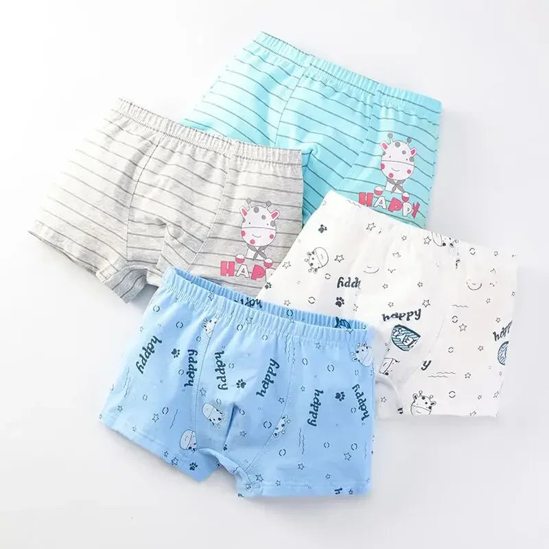 Kid's Boys 4Pcs Cotton Quick-Dry Cartoon Pattern Underwear Shorts