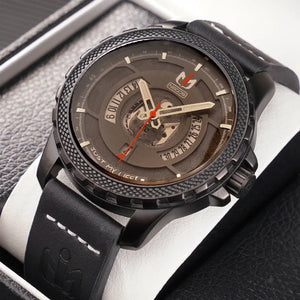 Men's Round Leather Buckle Strap Solid Pattern Casual Watch