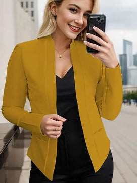 Women's Cotton V-Neck Long Sleeves Solid Pattern Casual Blazers