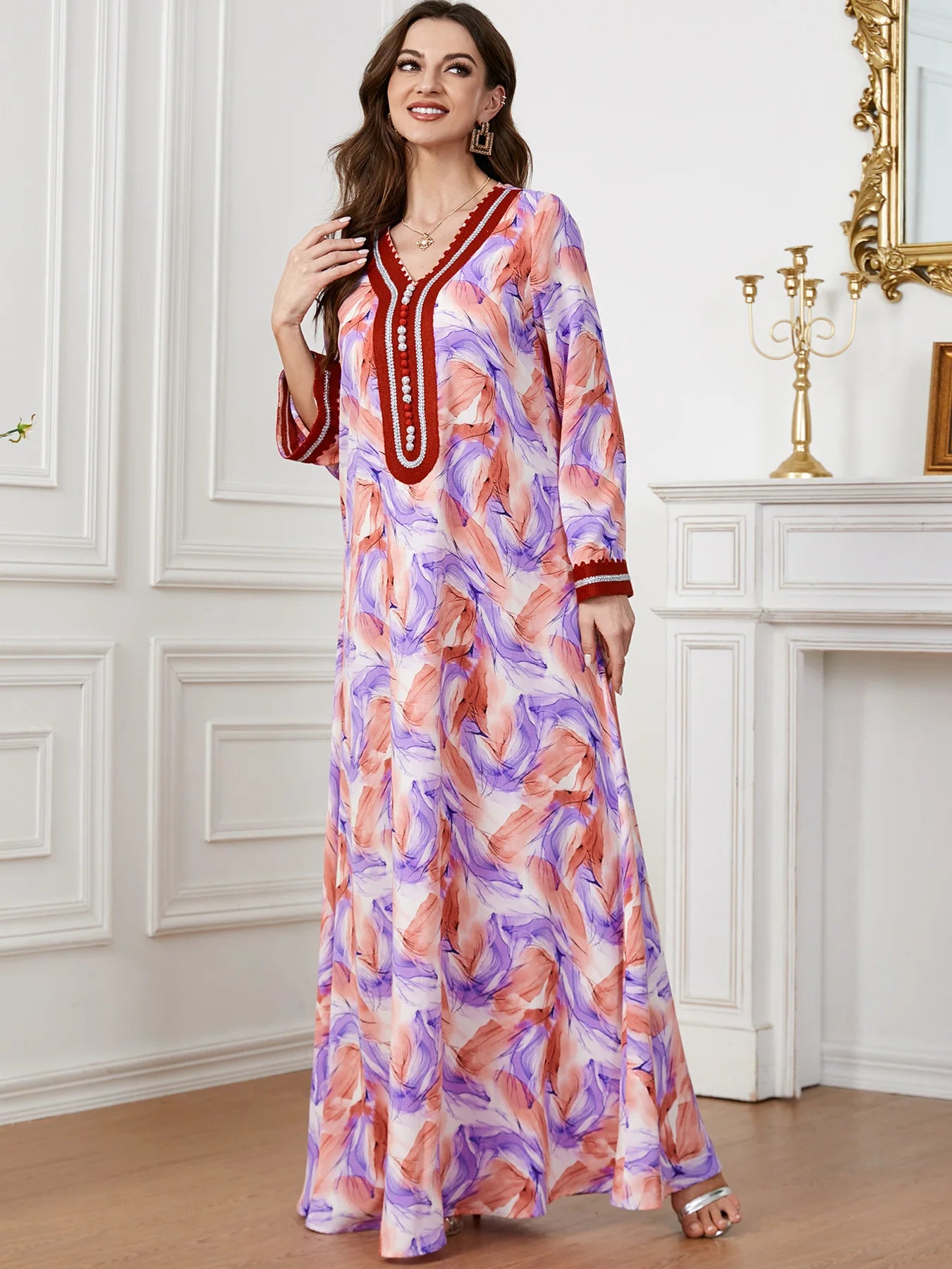 Women's Arabian Polyester Full Sleeves Printed Pattern Dress