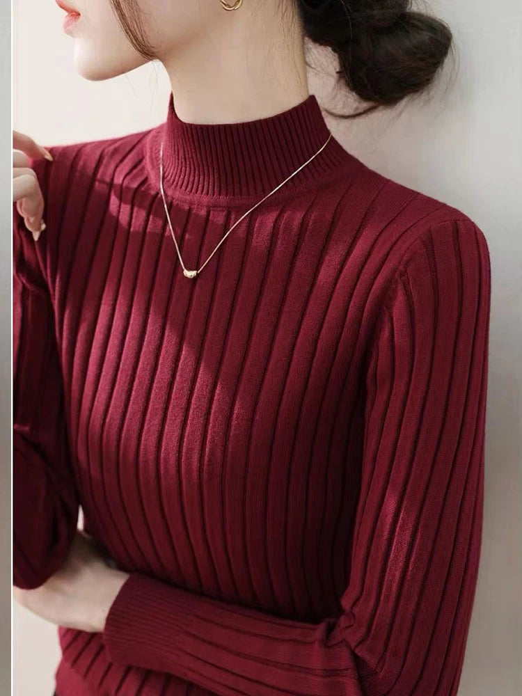 Women's Acrylic Mock Neck Full Sleeves Solid Pattern Casual Sweater