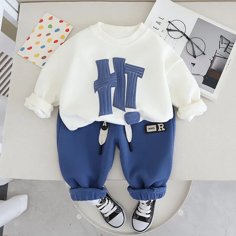 Baby's O-Neck Cotton Full Sleeve Pullover Closure Two-Piece Suit