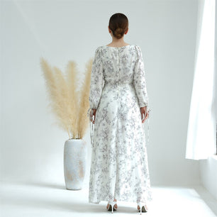 Women's Arabian O-Neck Polyester Full Sleeves Floral Dresses