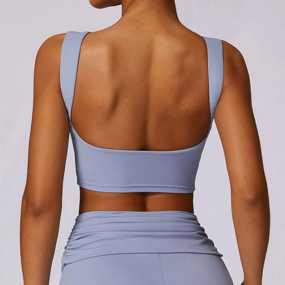 Women's Nylon Sleeveless Backless Fitness Yoga Workout Crop Top