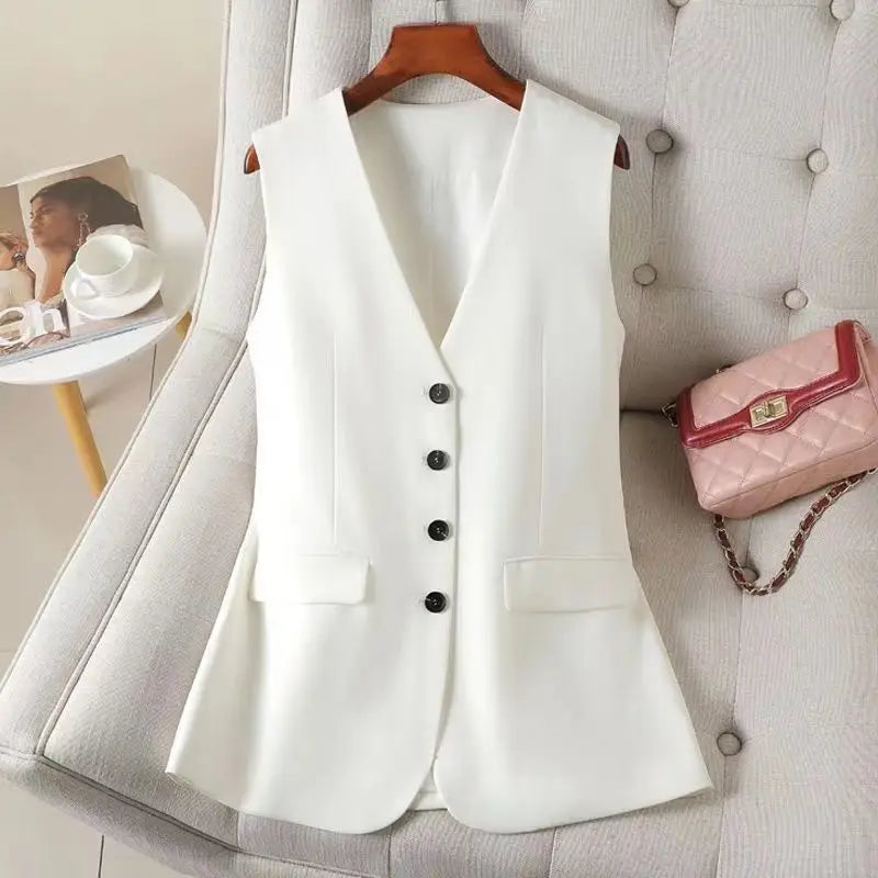 Women's Cotton V-Neck Sleeveless Single Breasted Casual Blazer