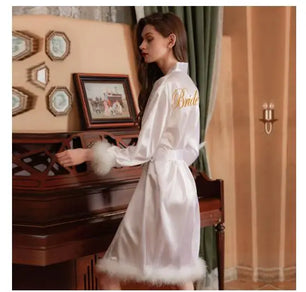 Women's Silk V-Neck Long Sleeves Nightgowns Sleepwear Dress