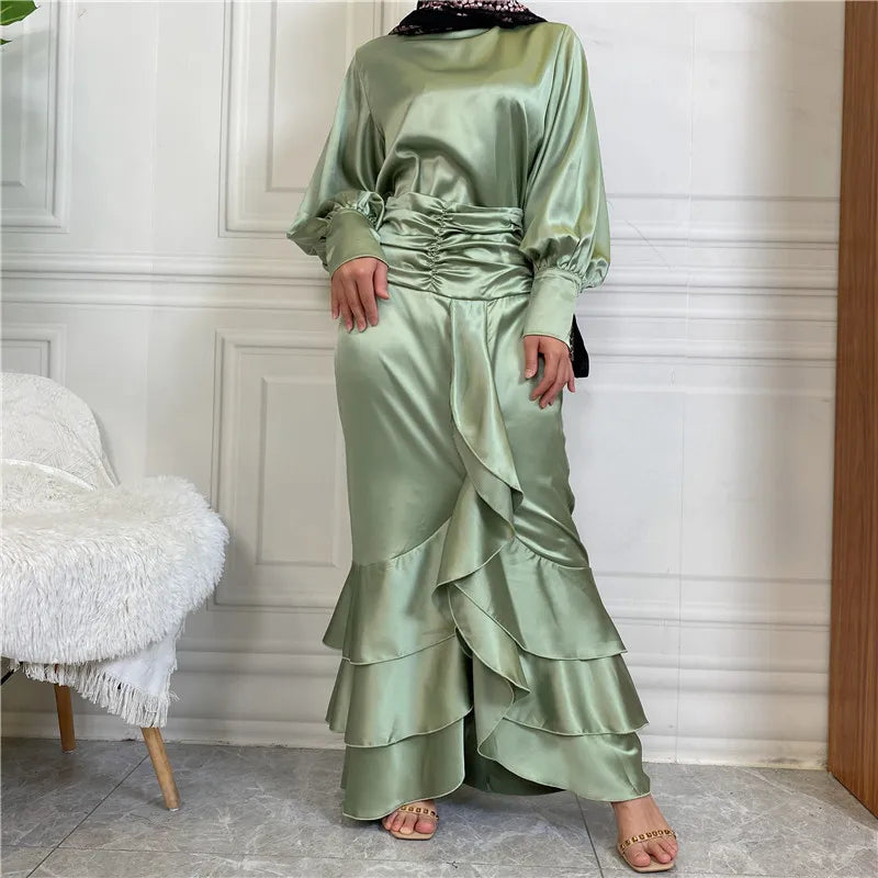 Women's Arabian Polyester Full Sleeve Ruffle Pattern Party Dress