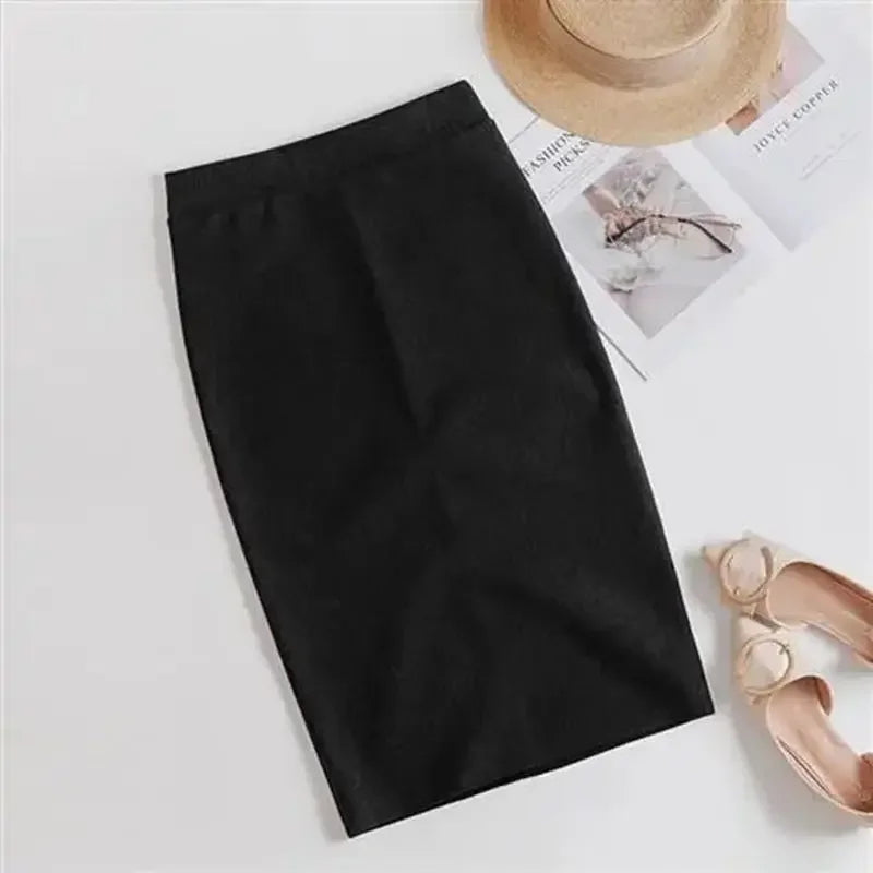 Women's Polyester Elastic High Waist Solid Pattern Casual Skirts