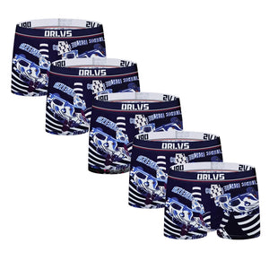 Men's 5 Pcs Cotton Low Waist Printed Underwear Boxer Shorts