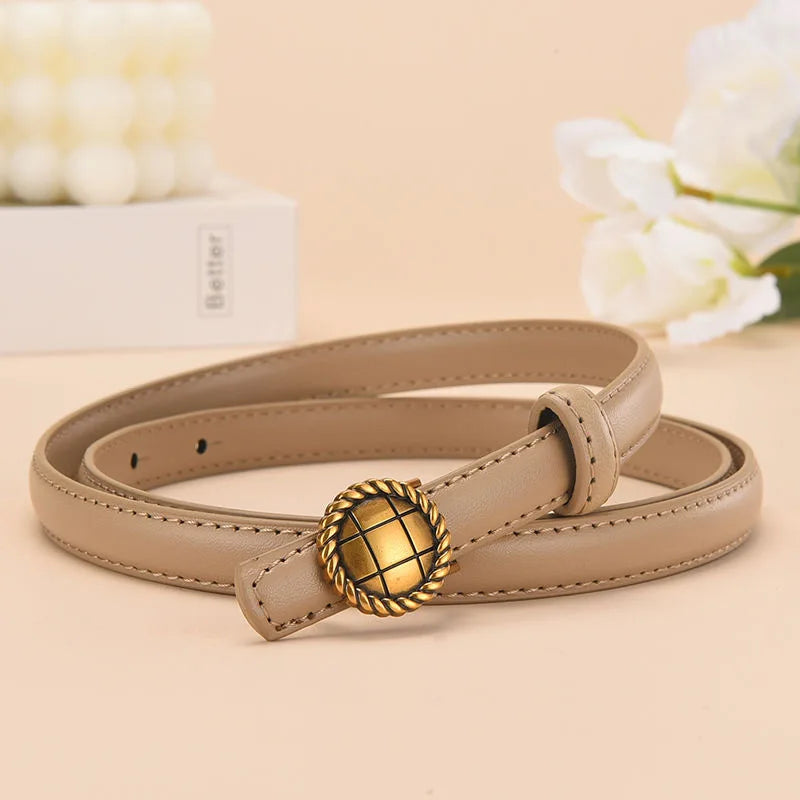 Women's Split Leather Buckle Closure Solid Pattern Round Belts