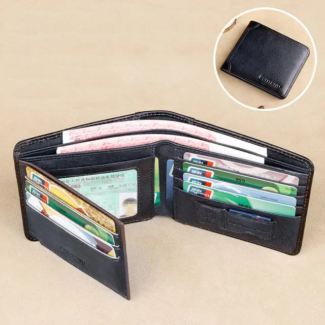 Men's Genuine Leather Zipper Letter Pattern Large Capacity Wallet