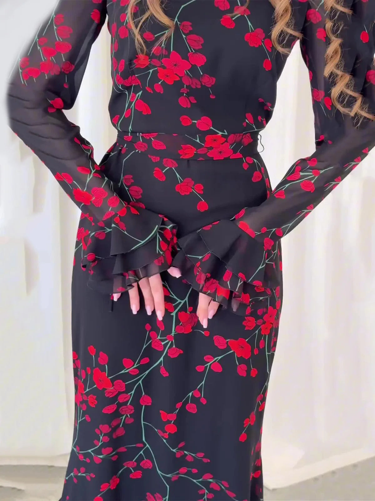 Women's Polyester Full Sleeves Floral Pattern Dress