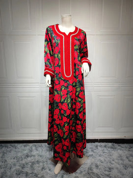 Women's Arabian Polyester Full Sleeve Floral Pattern Casual Dress