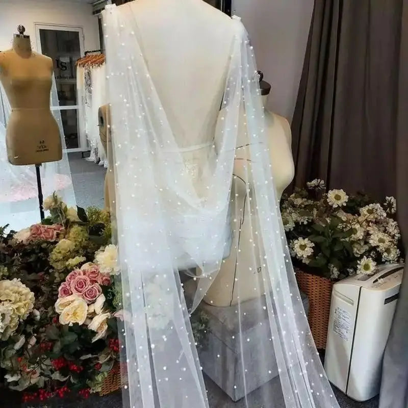 Women's Polyester Bead Edge One-Layer Cathedral Wedding Veils