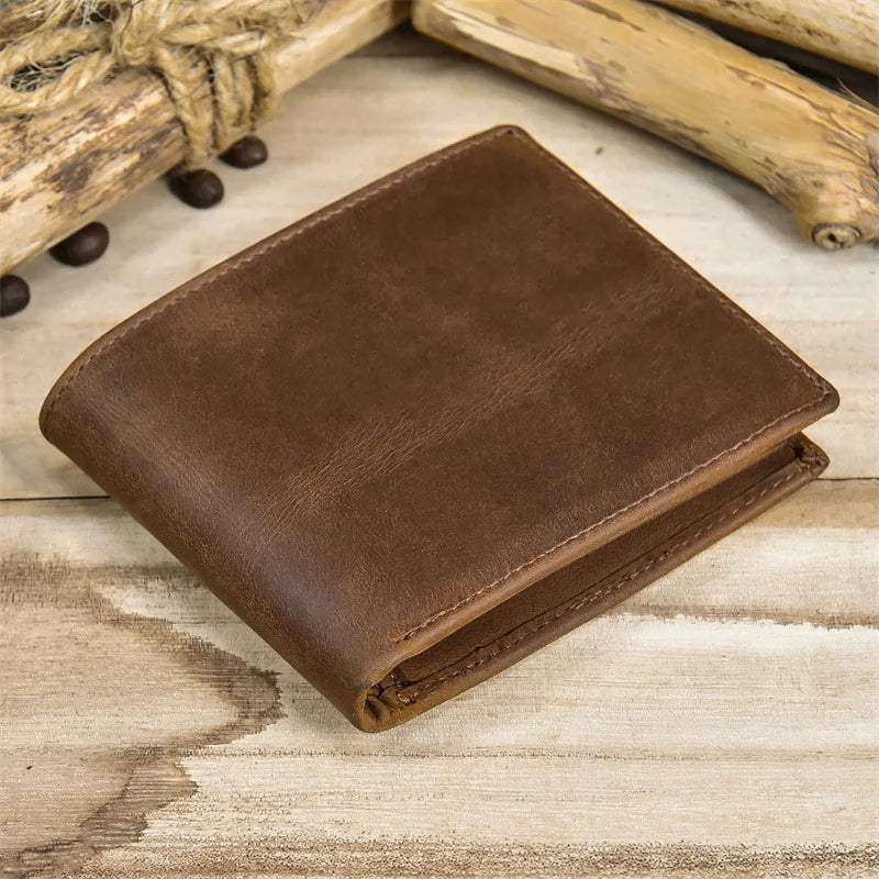 Men's Genuine Leather Solid Pattern Card Holder Vintage Wallet