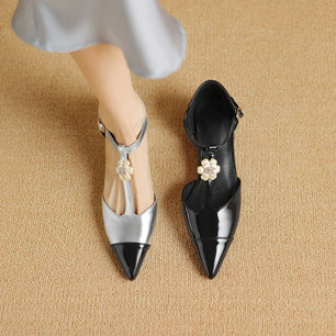 Women's Patent Leather Pointed Toe Buckle Strap Closure Shoes