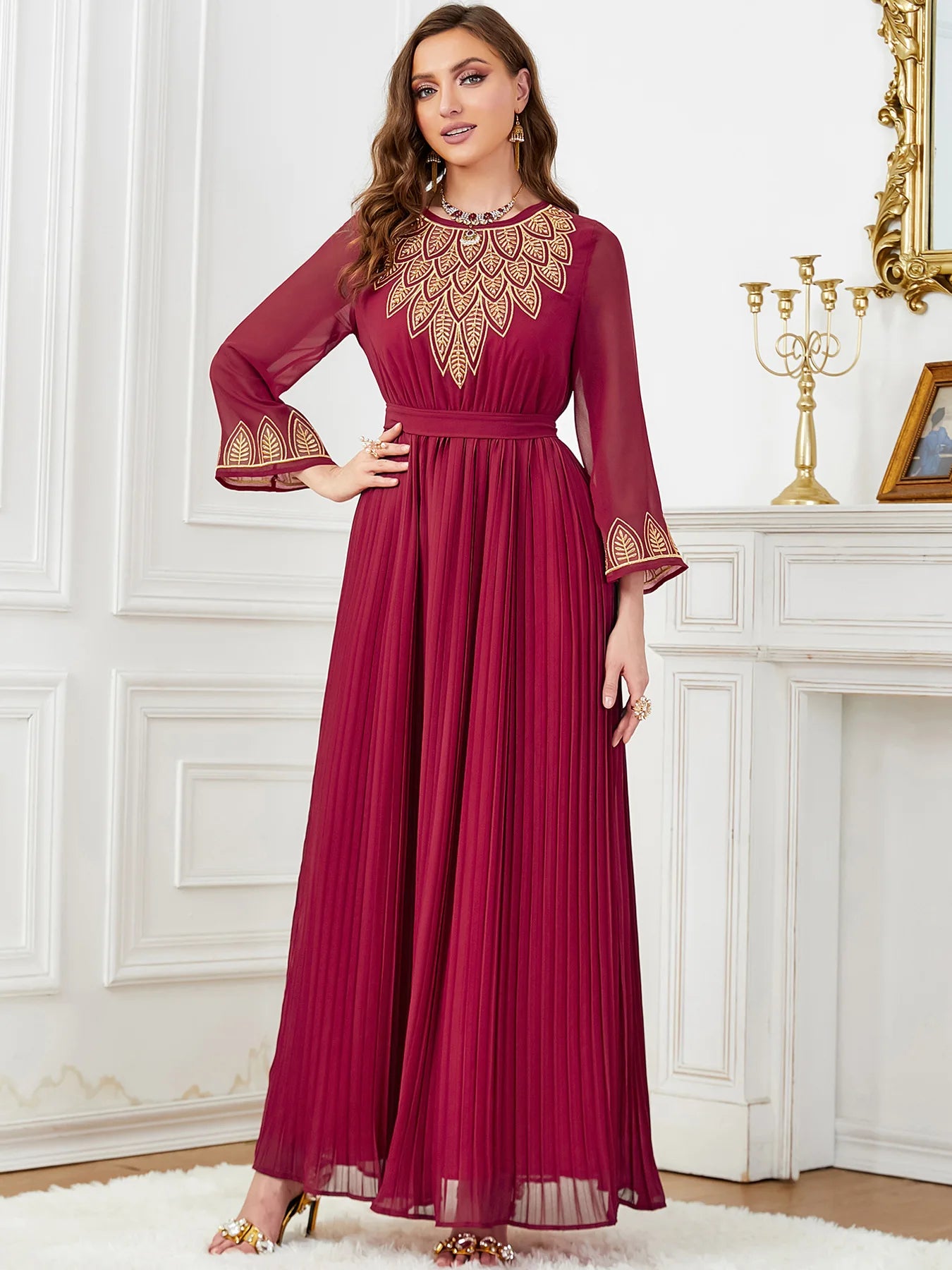 Women's Arabian Polyester Full Sleeves Embroidery Pattern Dress