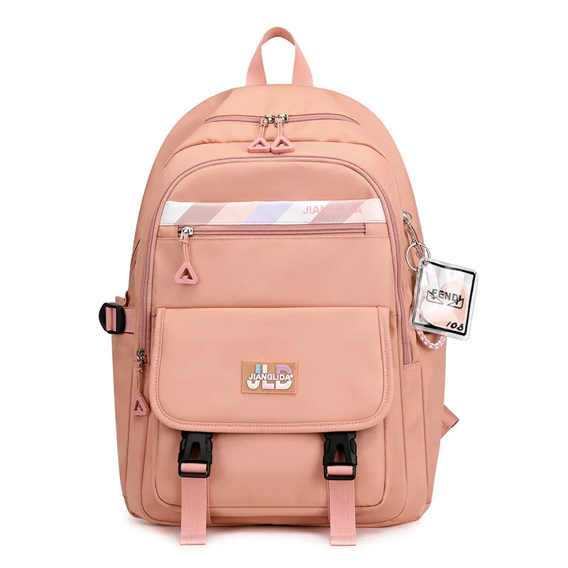 Kid's Nylon Zipper Closure Solid Pattern Trendy School Backpack