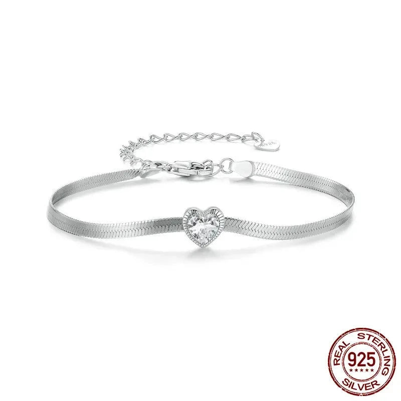 Women's 100% 925 Sterling Silver Zircon Heart Shaped Bracelet