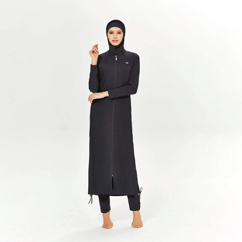Women's Arabian Spandex Long Sleeves Solid Pattern Swimwear Dress