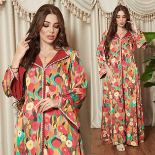 Women's Arabian Polyester Full Sleeve Floral Pattern Casual Dress