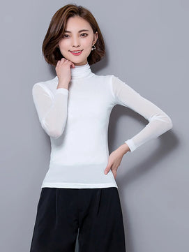 Women's Polyester Turtleneck Long Sleeve Casual Wear Blouse