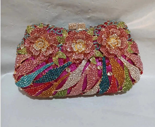 Women's Metallic Hasp Closure Rhinestone Pattern Wedding Clutch