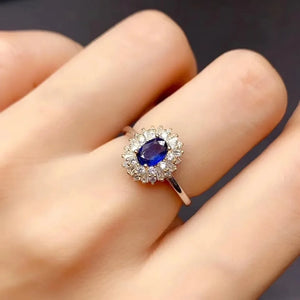 Women's 925 Sterling Silver Sapphire Geometric Shape Trendy Ring