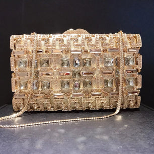 Women's Metallic Hasp Closure Rhinestone Bridal Wedding Clutch